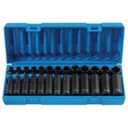 Grey Pneumatic Grey Pneumatic GRE1226M .38in. Drive 6 Point Standard and Deep Metric Impact Socket Set - 26 Pieces GRE1226M